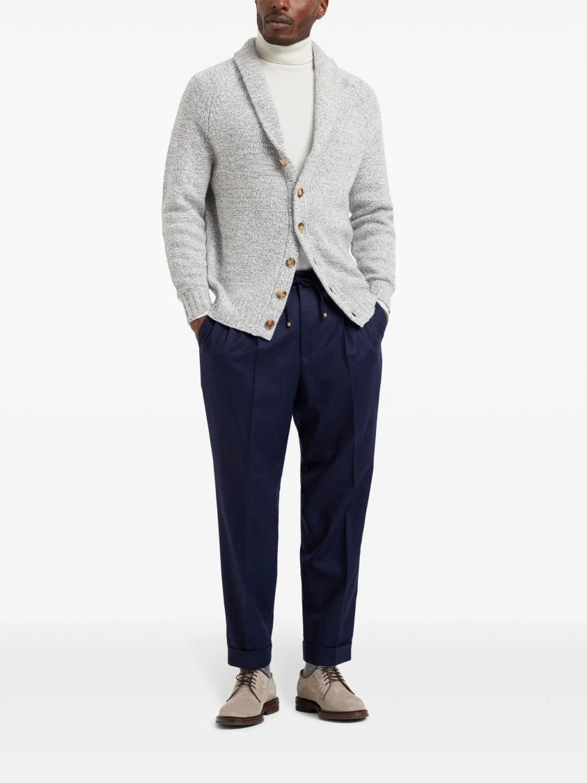 Brunello Cucinelli Blue Wool Relaxed Front Pleated Pants