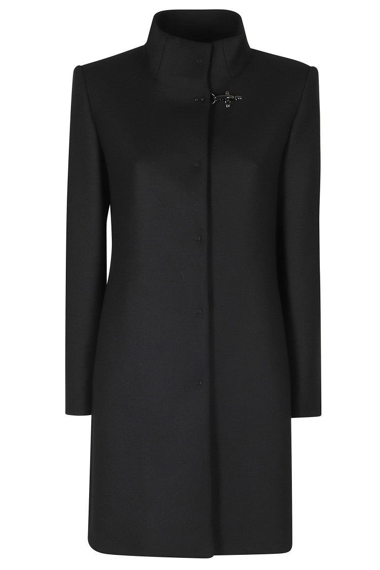 Fay Black Virginia High Neck Virgin Wool-Blend Coat