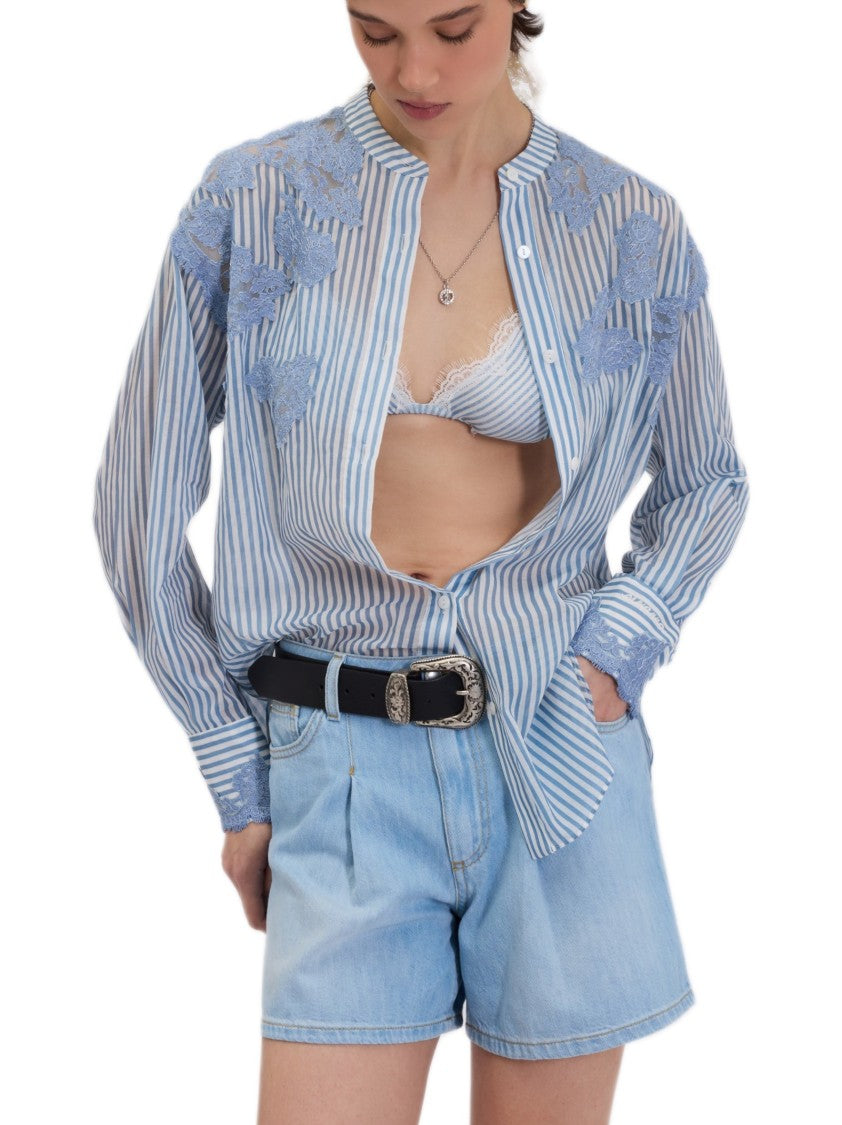 Ermanno Firenze Long-Sleeved Striped Shirt With Lace Detail