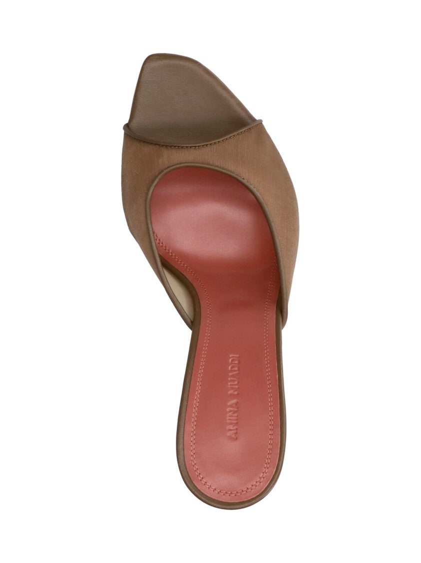 Amina Muaddi Beige Slim Flared High-Heeled Mule