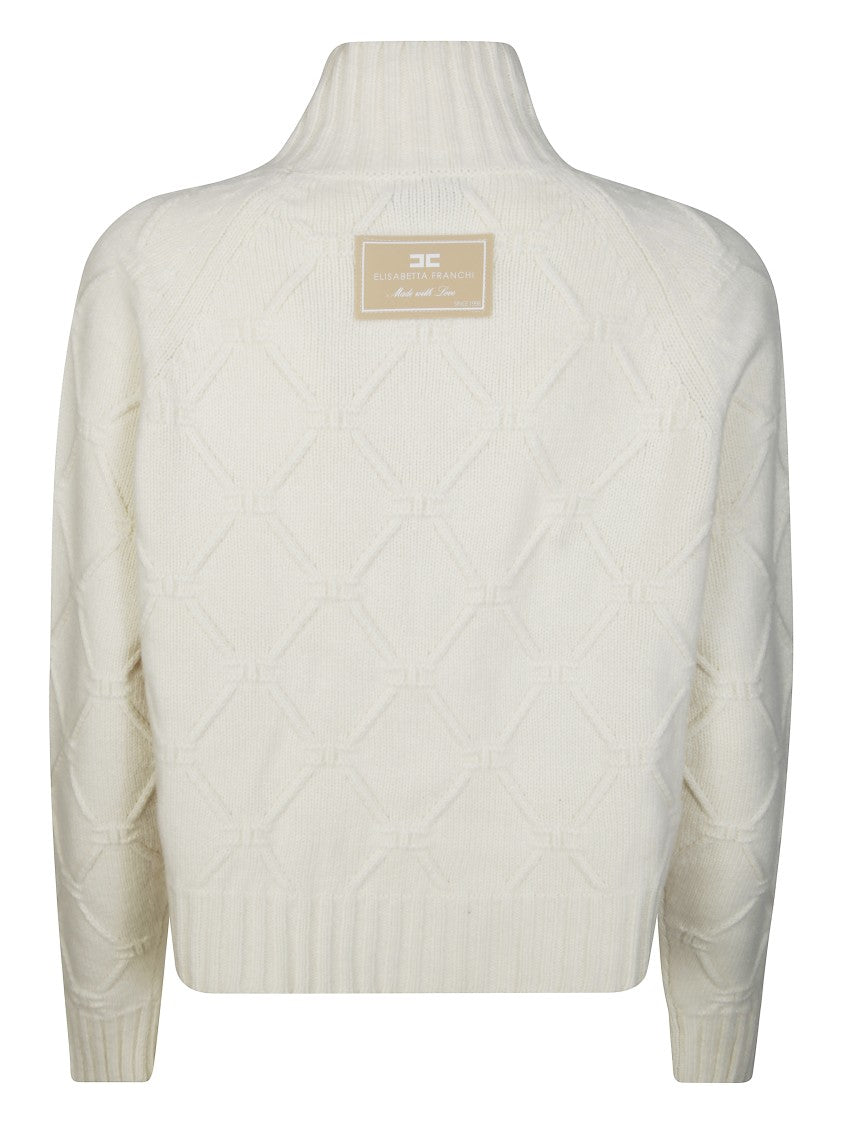Elisabetta Franchi Long-Sleeved Knit Top With Textured Front Detail