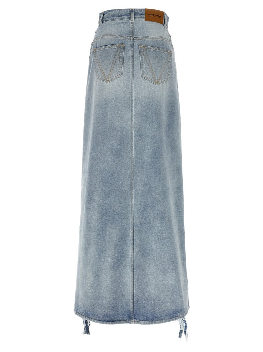 Vetements 'Destroyed Denim Maxi Skirt' Skirt