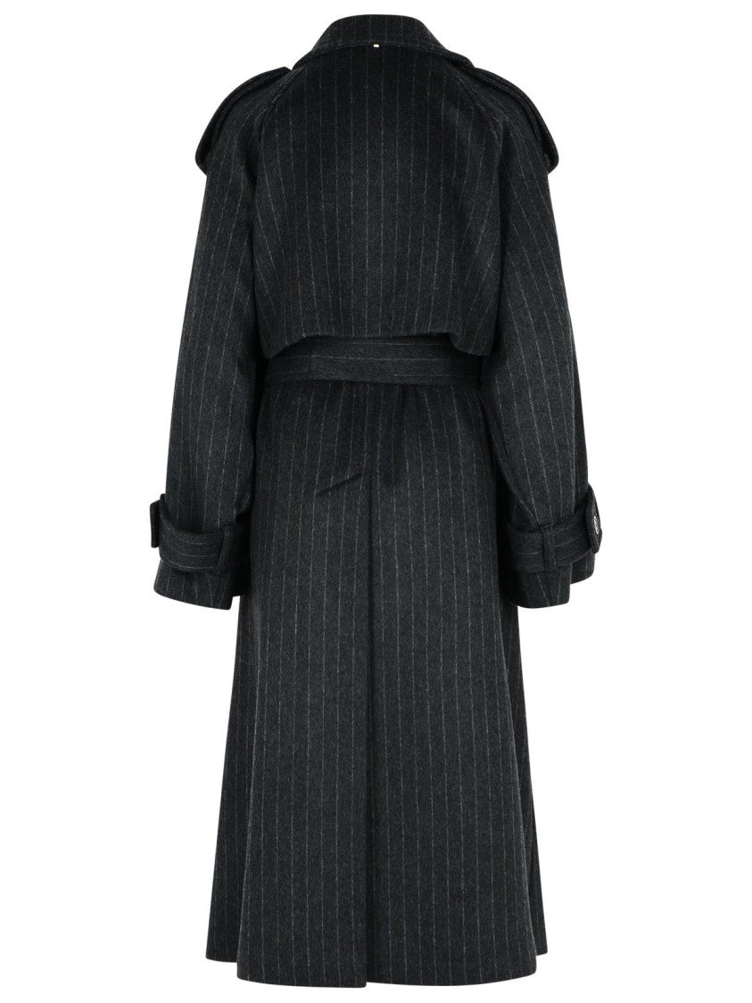 Sportmax 'Arold' Pinstripe Trench Coat In Pure Anthracite Wool