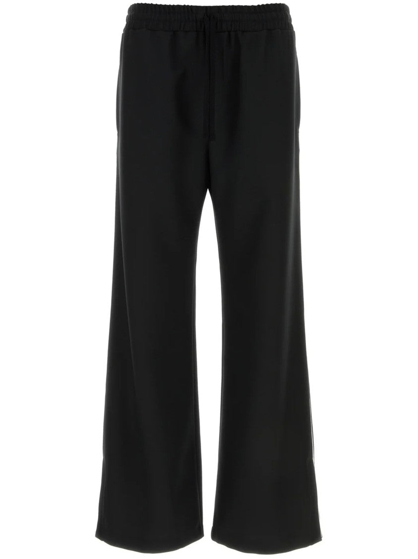 Valentino Black Wide-Leg Logo Plaque Jersey Pants