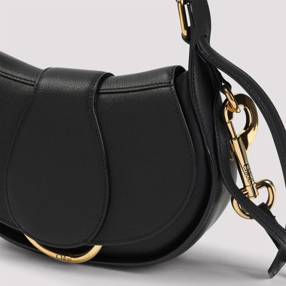 Chloé Black Camel Leather Curved Shoulder Bag