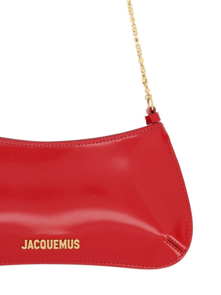 Jacquemus Curved Small Handbag With Glossy Finish And Gold Chain Strap