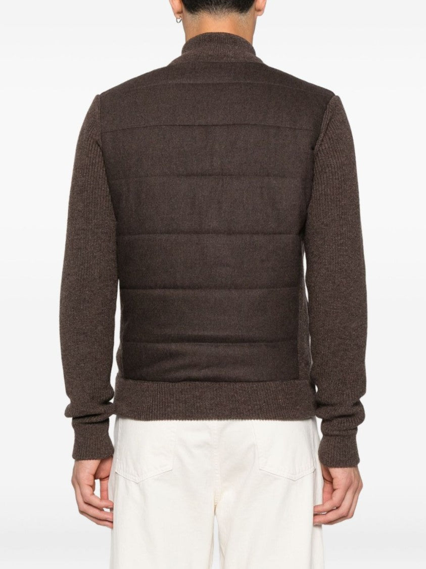 Vengera Quilted Brown Jacket With Knitted Sleeves