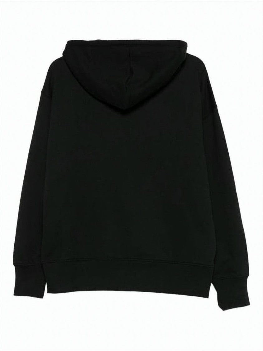 Msgm Zippered Black Hoodie With Drawstring