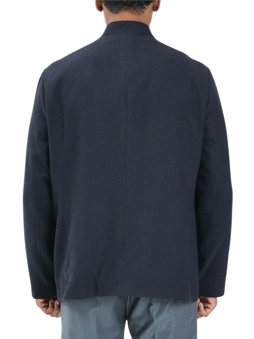 Armani Exchange Dark Blue Korean Collar Virgin Wool-Blend Jacket