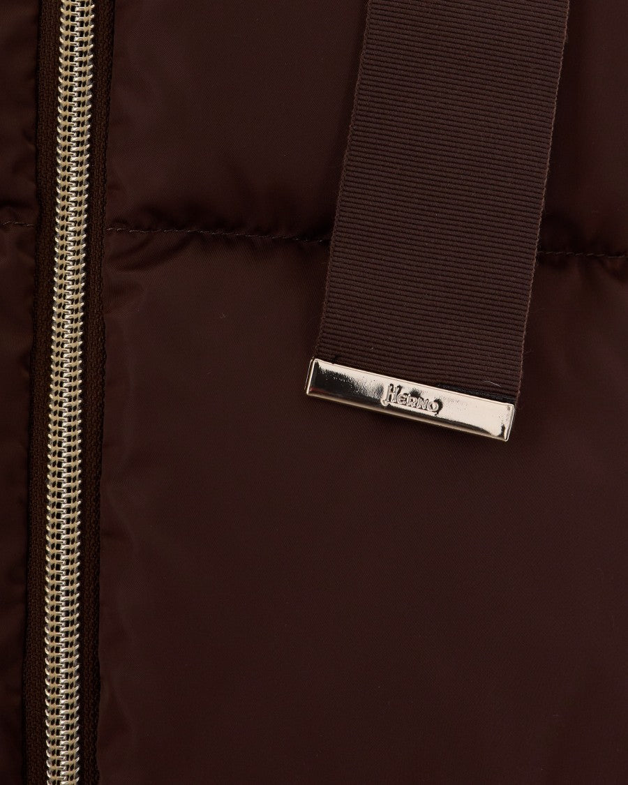 Herno A-Shape Fondente Quilted Grosgrain Hooded Down Jacket