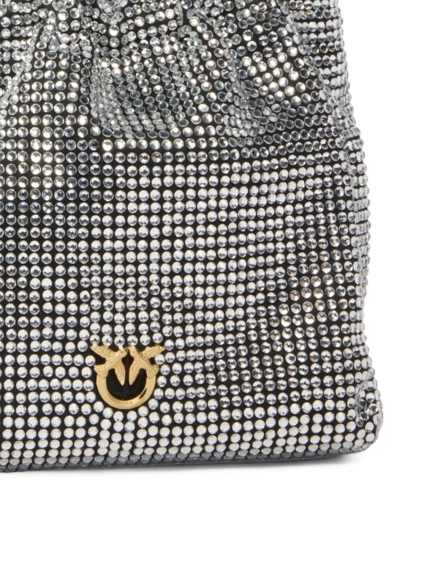 Pinko Rhinestone-Embellished Drawstring Bag With Plush Handle