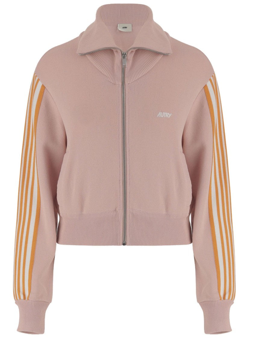 Autry Viscose Blend Jacket With Embroidered Logo And Contrasting Stripes