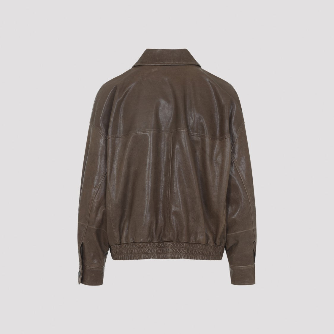 Brunello Cucinelli Slightly Brown Leather Jacket With Structured Collar