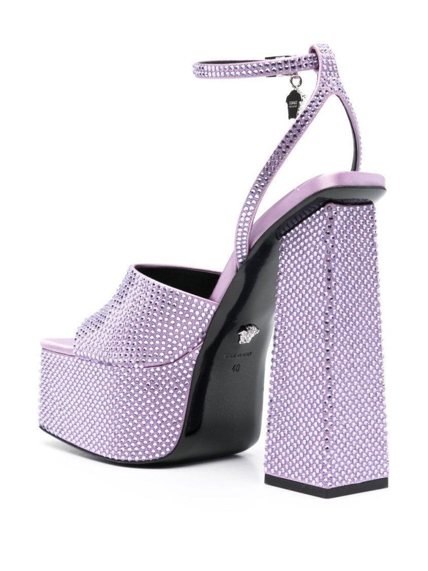 Versace Lilac Purple Crystal Embellished Ankle Sandals