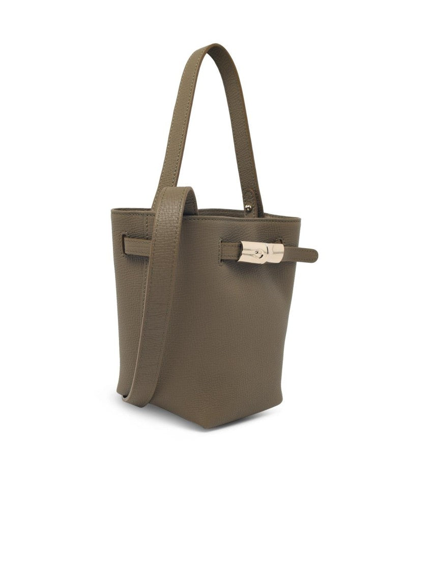 Longchamp Structured Green Leather Bag With Bamboo Buckle And Adjustable Straps