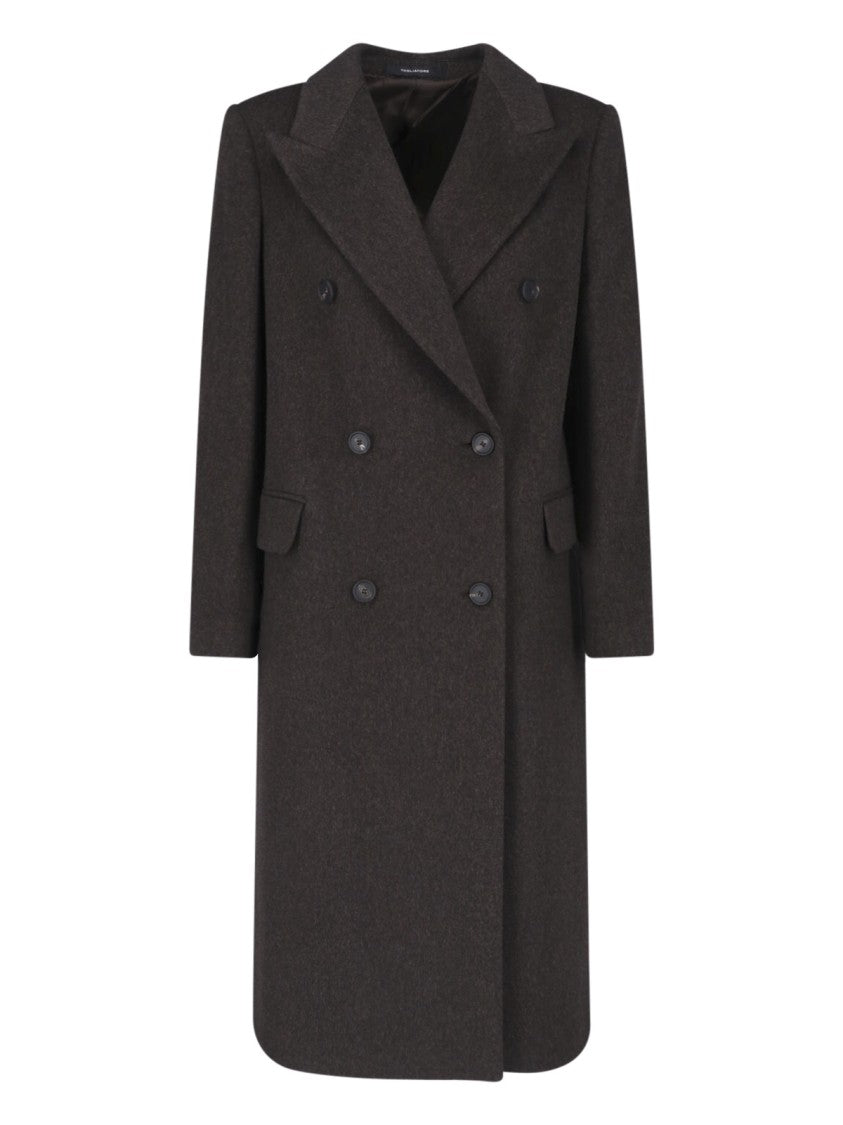 Tagliatore Double-Breasted Virgin Wool Coat With Notched Lapel And Elegant Belt