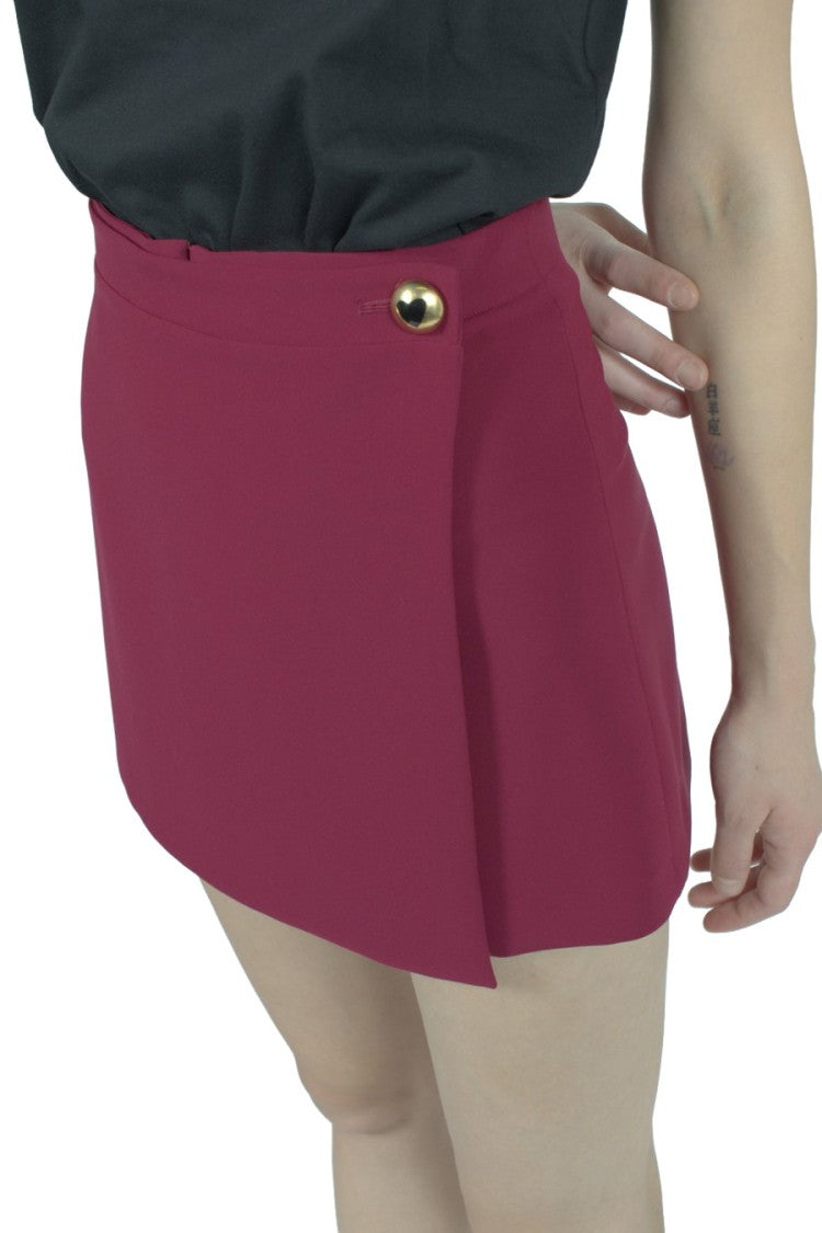 Moschino Burgundy Wrap-Front Gold Button Polyester-Blend Mini Skirt