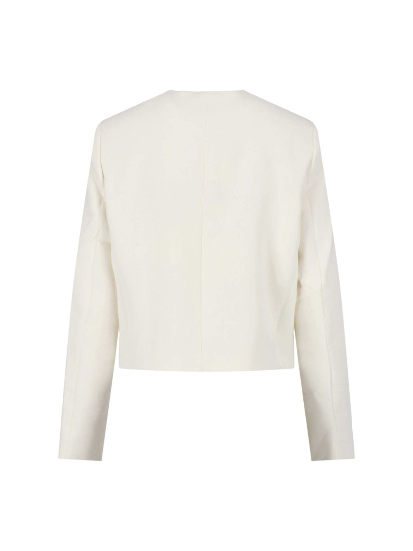 Almada Cropped Cream Jacket With Round Neckline And Button Closure