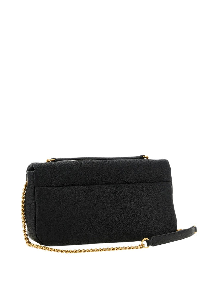 Pinko Rectangular Pebbled Leather Shoulder Bag With Gold-Tone Chain