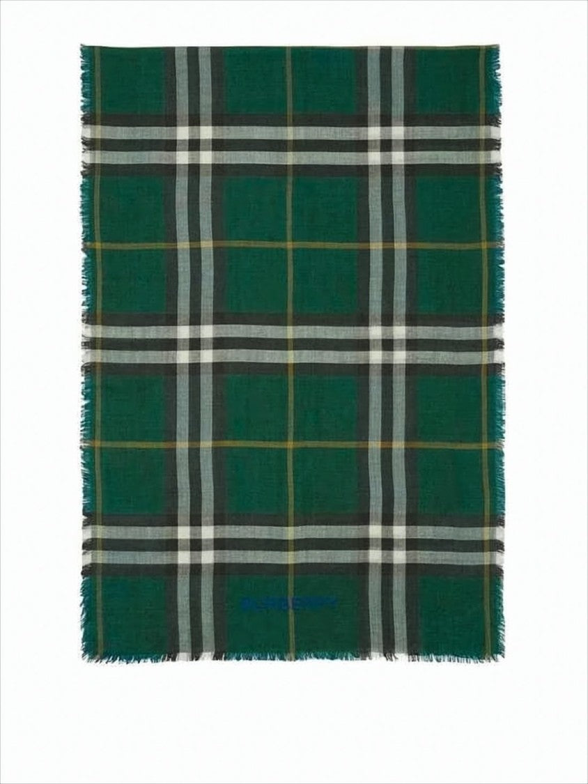 Burberry Plaid Square Scarf With Fringed Edges
