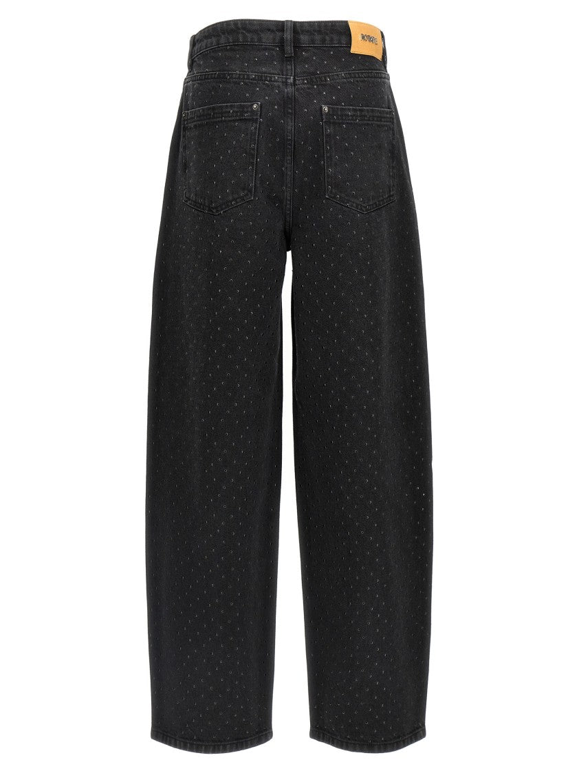Rotate Birger Christensen Garment-Dyed Black Jeans With Tone-On-Tone Studs