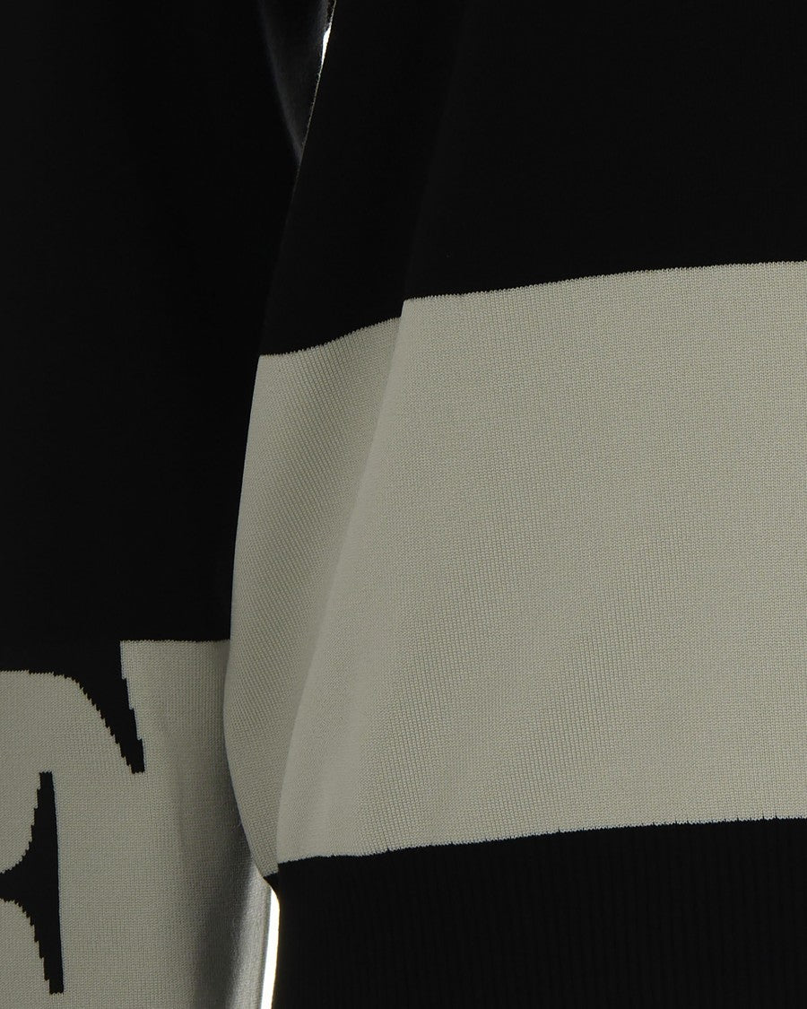 Elisabetta Franchi Black/Milk Viscose Sweater With Shiny Stripes