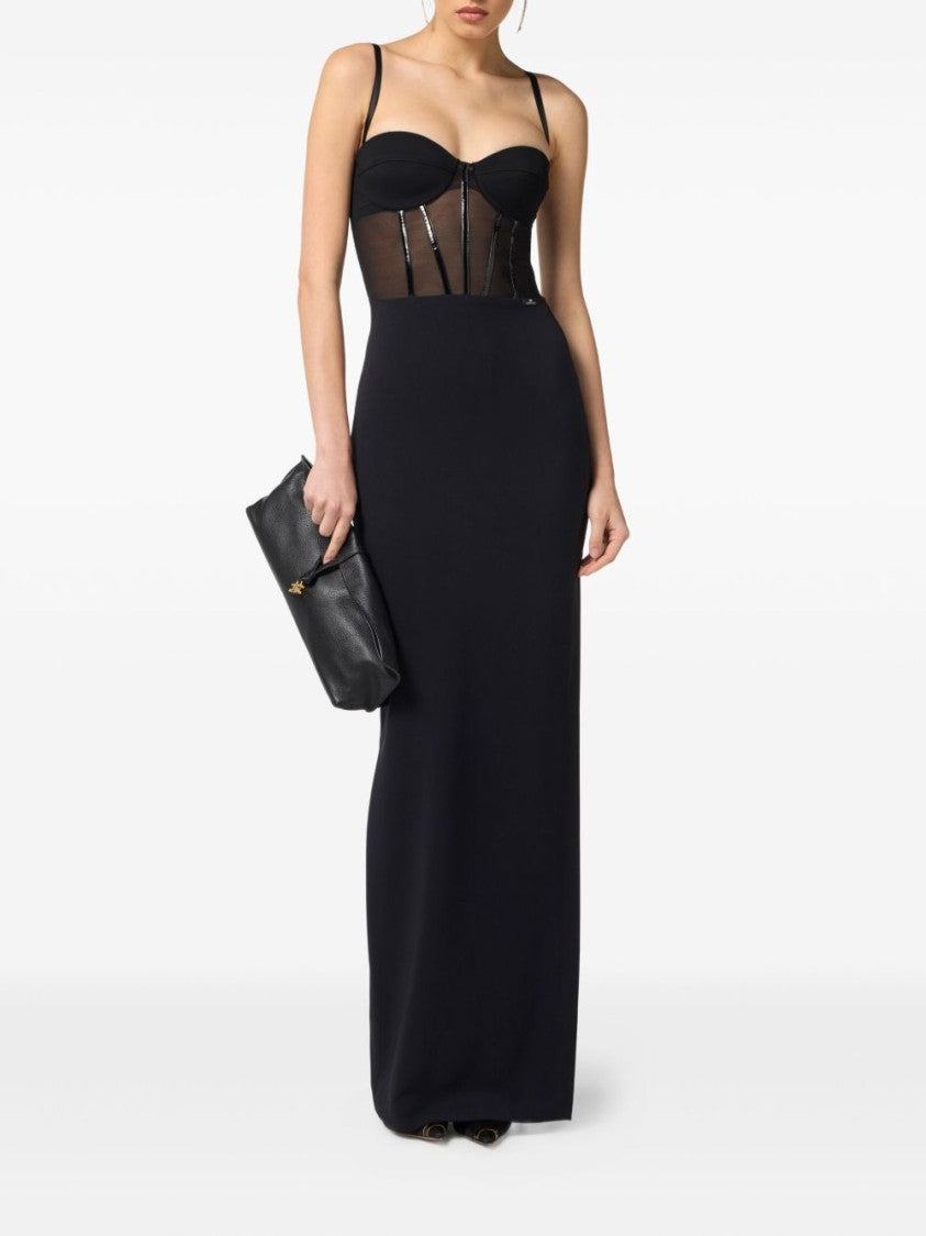 Elisabetta Franchi Fitted Black Evening Dress With Structured Bodice