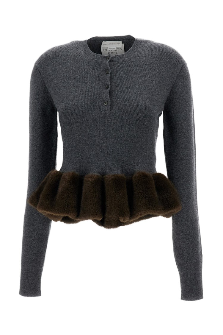 Stella Mccartney Gray Wool-Blend Peplum Cardigan