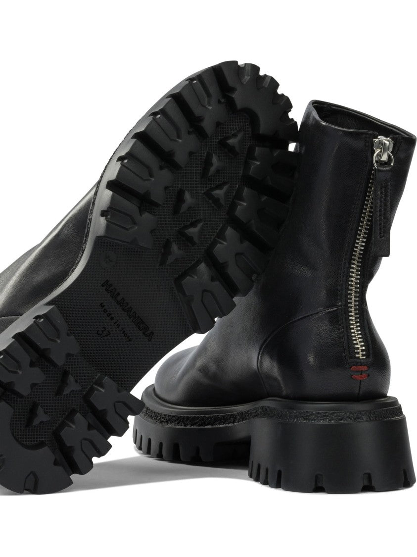 Halmanera Minimalist Black Leather Ankle Boots With Chunky Sole