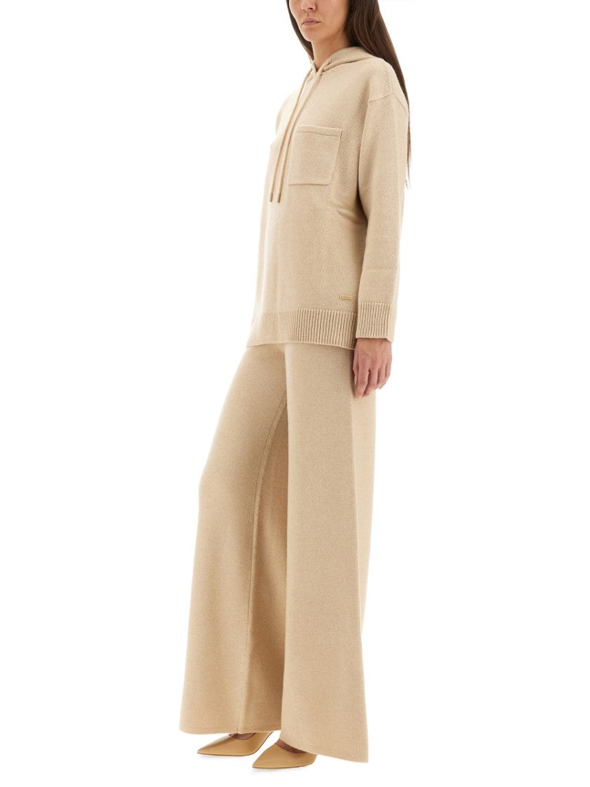Max Mara Hooded Sweater With Front Patch Pocket And Ribbed Details