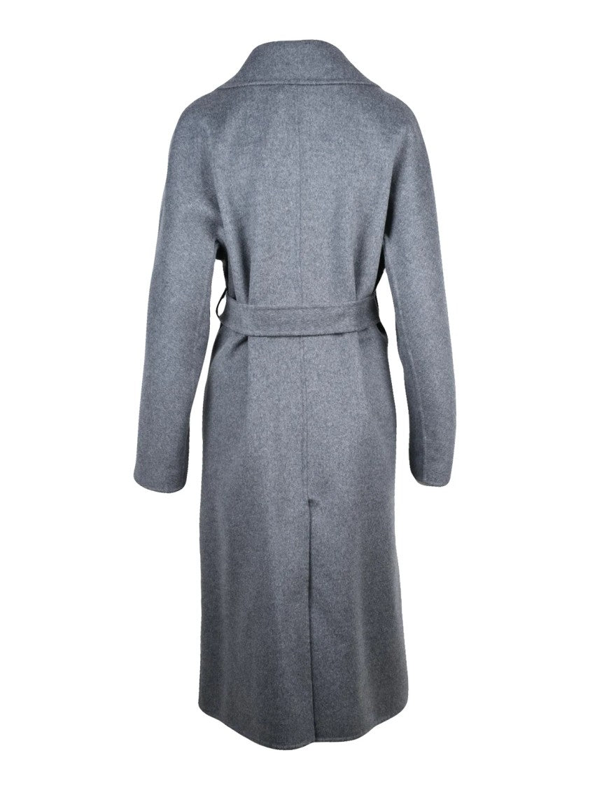 Simona Corsellini Grey Wool-Blend Belted Double-Breasted Long Coat