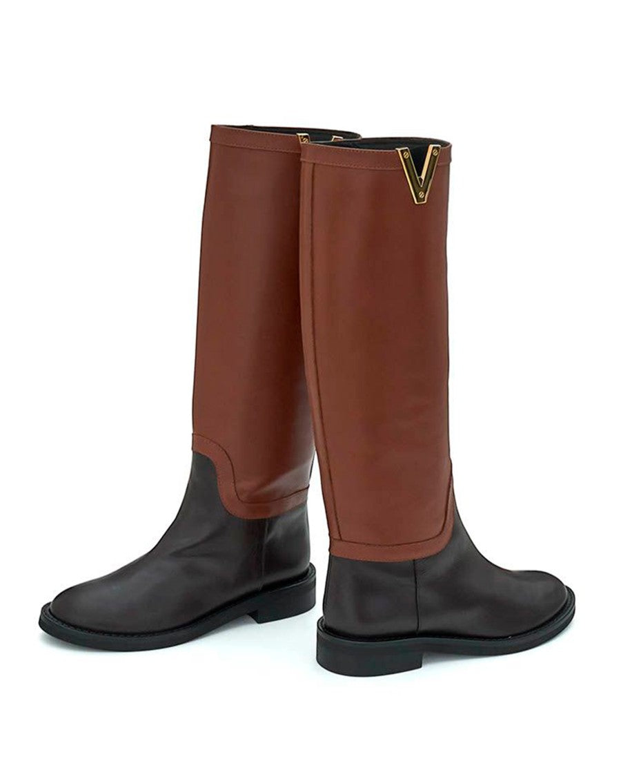 Via Roma 15 Two-Tone Knee-High Boots With Gold Accent