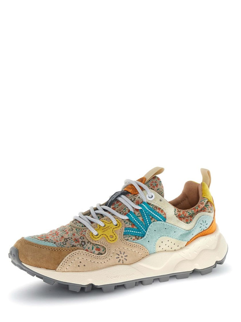 Flower Mountain Multi-Textured Sneakers With Floral Panels And Chunky Sole