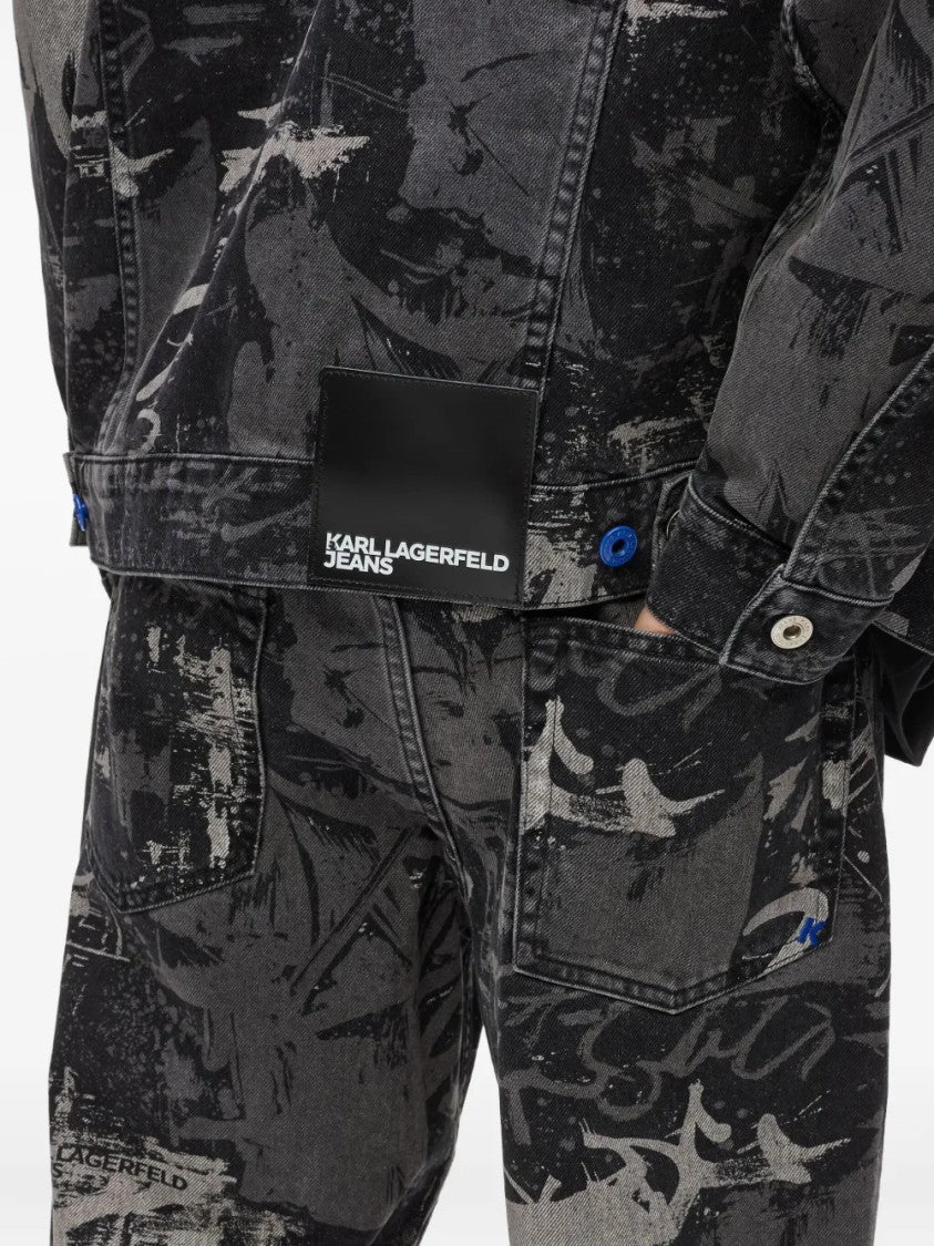 Karl Lagerfeld Classic Denim Jacket With Abstract Graffiti Print
