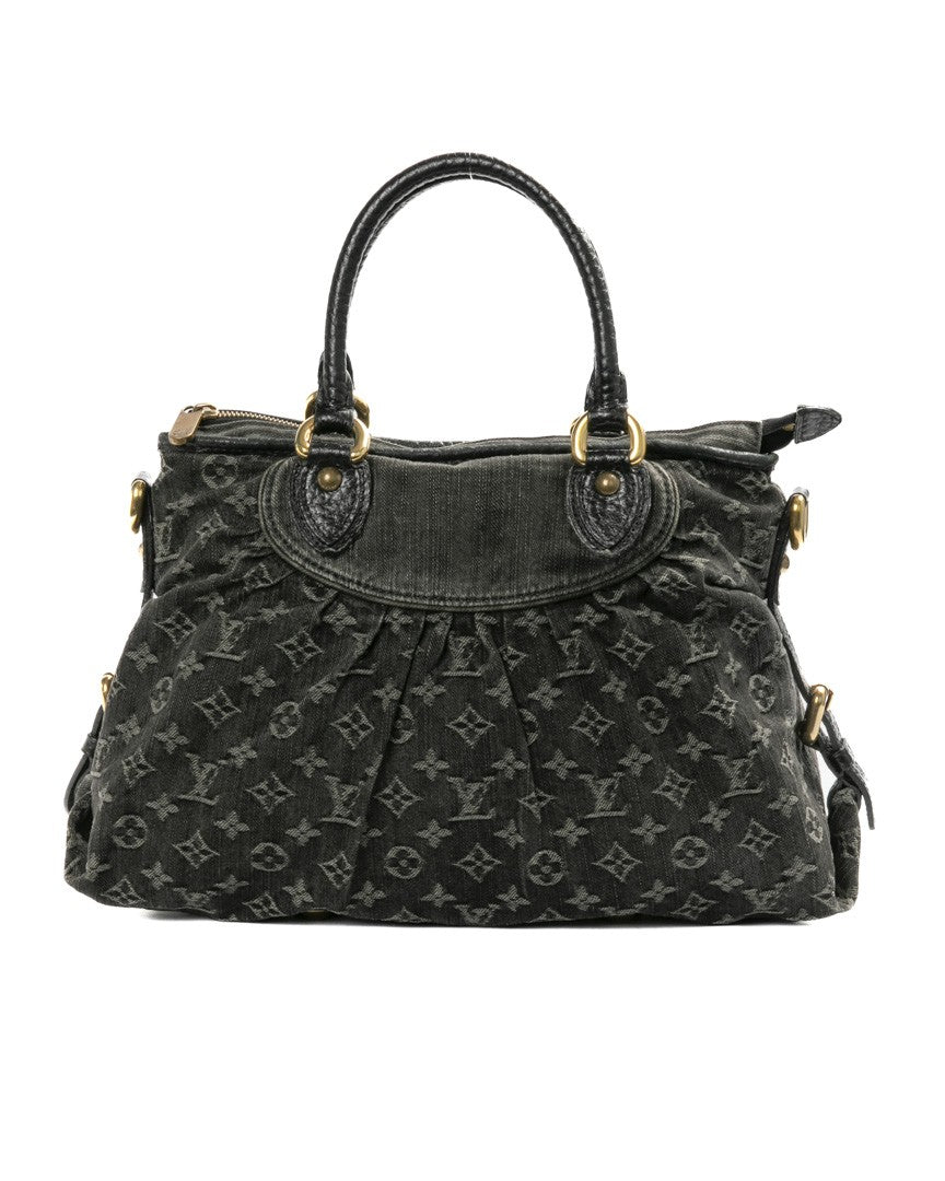 Louis Vuitton Black Neo Cabby Mm Denim Monogram Tote Bag