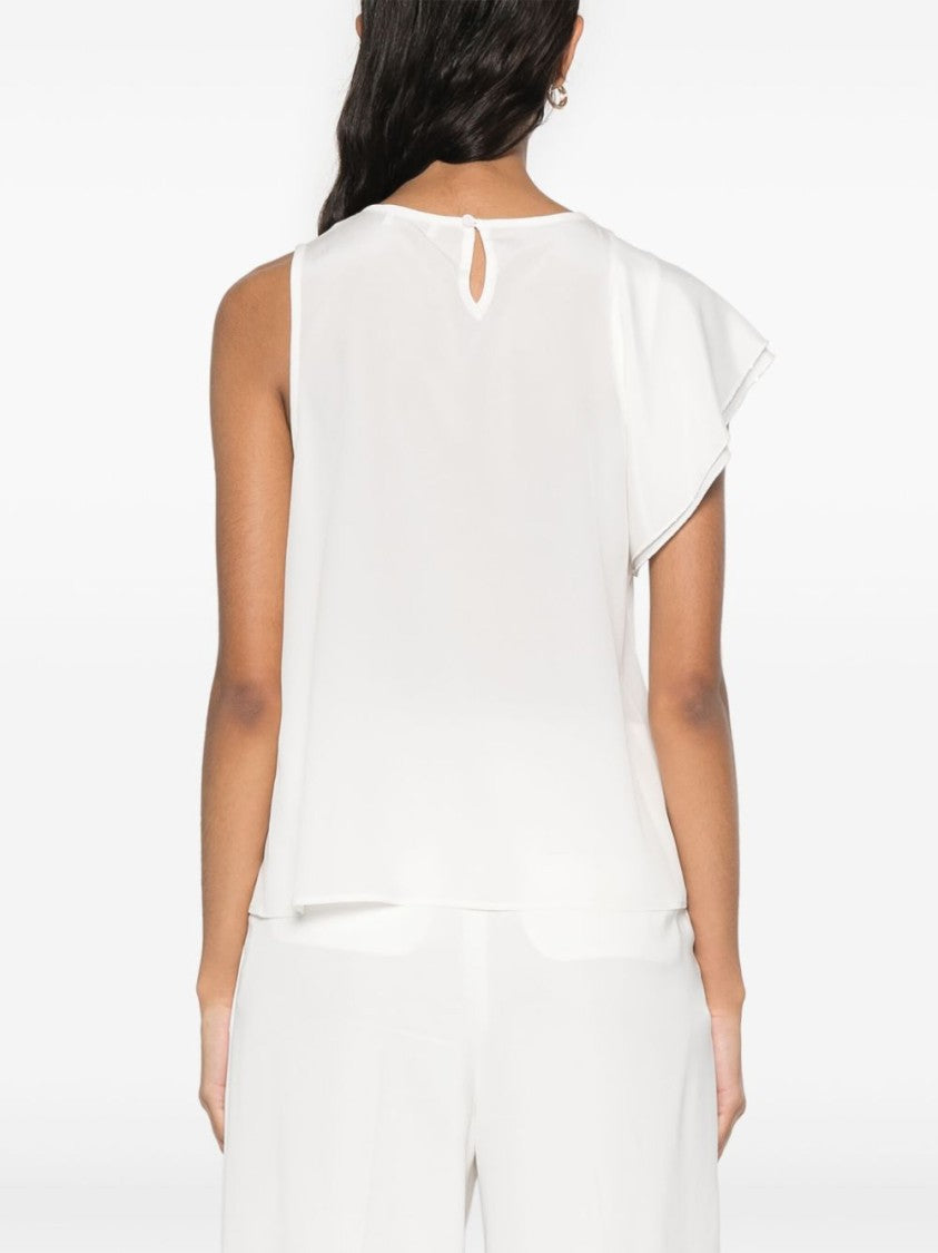 Peserico Sleeveless White Top With Delicate Ruffles