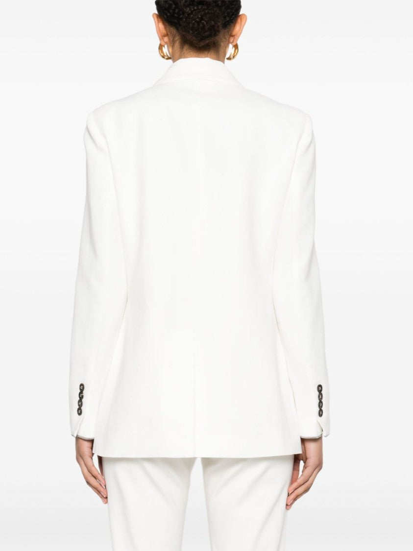 Brunello Cucinelli Tailored Light Beige Double-Breasted Blazer With Buttoned-Cuff Sleeves