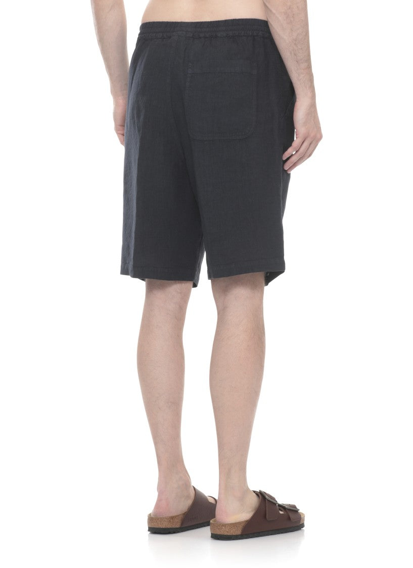 120% Lino Blue Drawstring Waist Linen Shorts