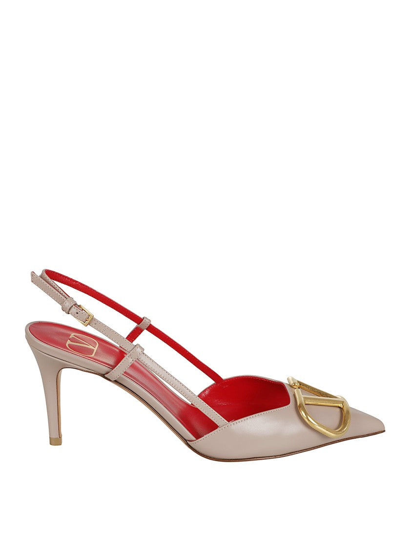 Valentino Garavani Pointed-Toe Calfskin Pumps With Gold-Tone Vlogo Plaque