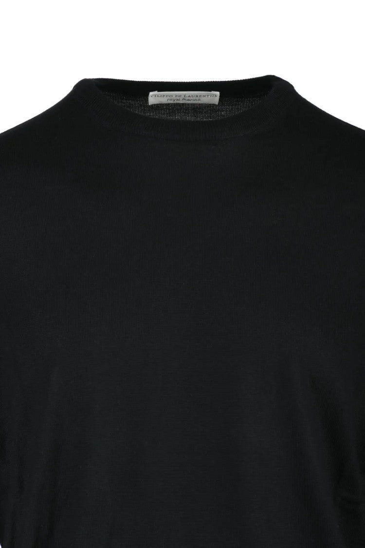 Filippo De Laurentiis Black Merino Wool Men's Crew Neck Sweater