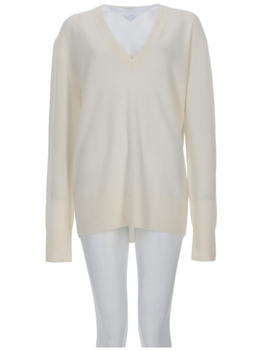 Totême Creamy Off-White Relaxed Fit V-Neck Sweater