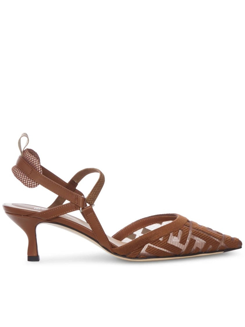 Fendi Pointed Toe Slingback Shoes With Geometric Mesh Upper