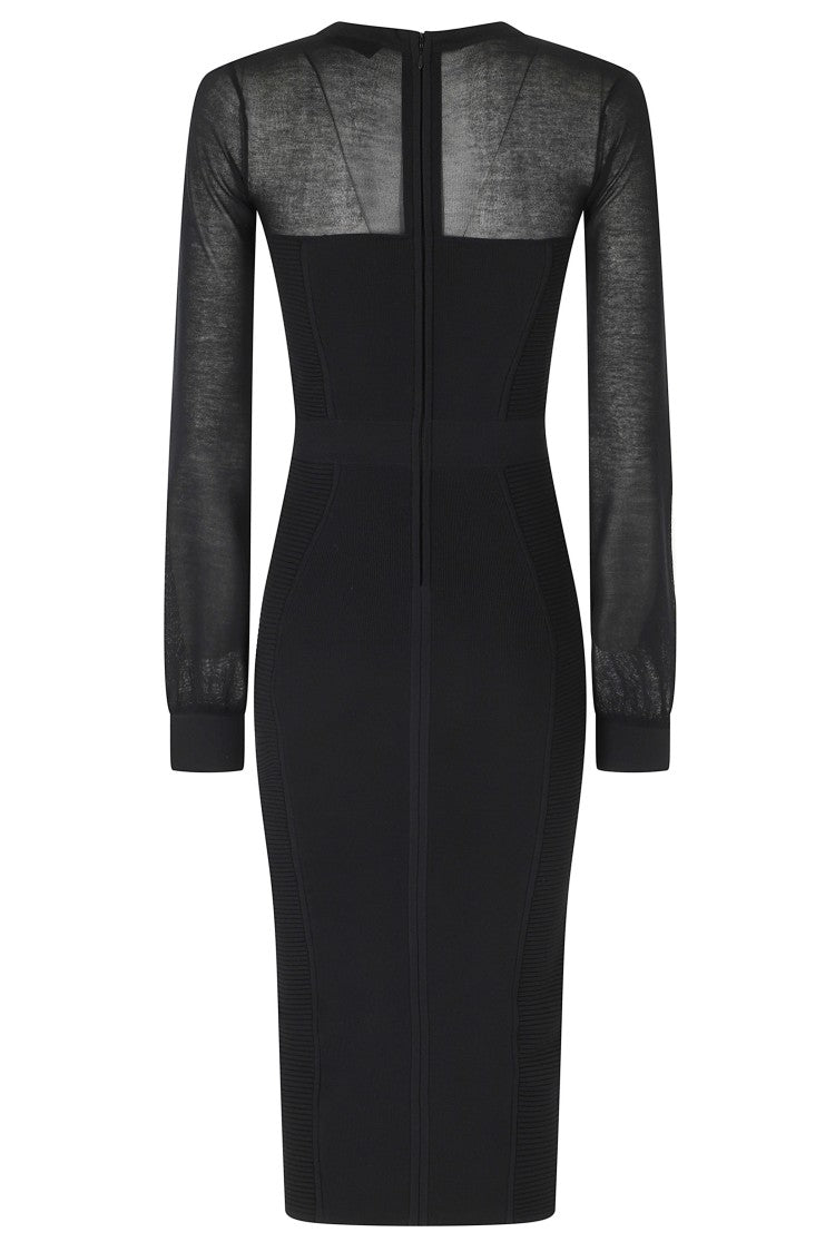 Elisabetta Franchi Black Geometric Print Viscose-Blend Midi Dress