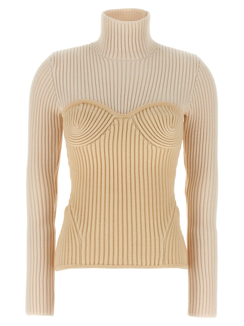 Jean Paul Gaultier Ribbed Merino Wool Sweater With Trompe L'oeil Corset Design