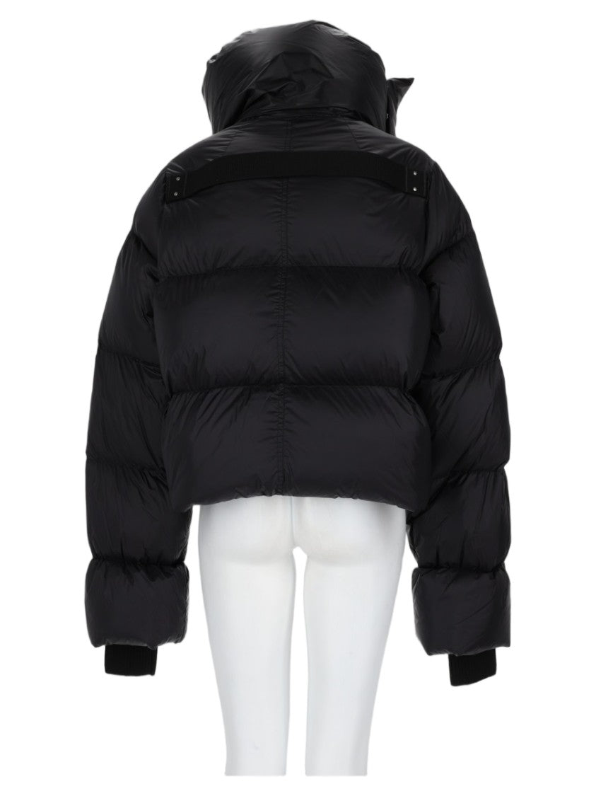 Rick Owens Cropped Puffer Jacket With High Padded Collar And Quilted Sleeves