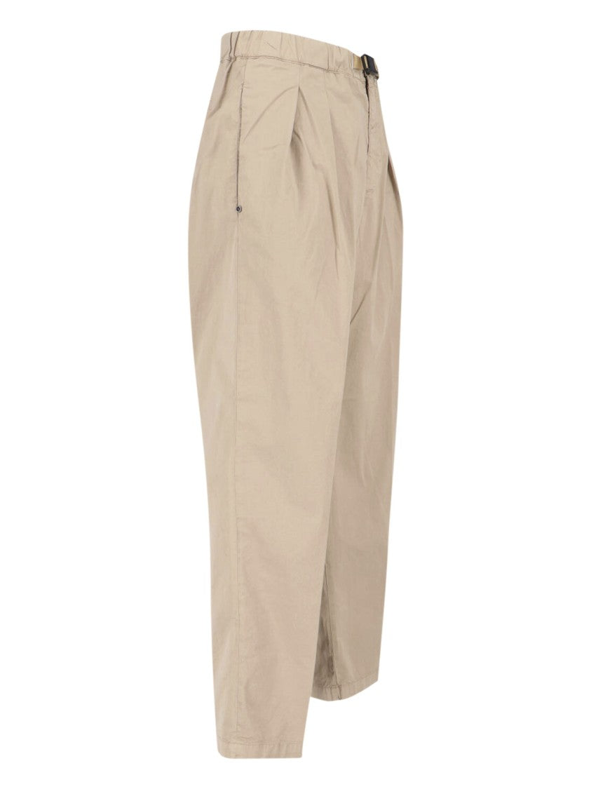 White Sand Straight-Leg Pants With Elastic Waistband And Adjustable Belt