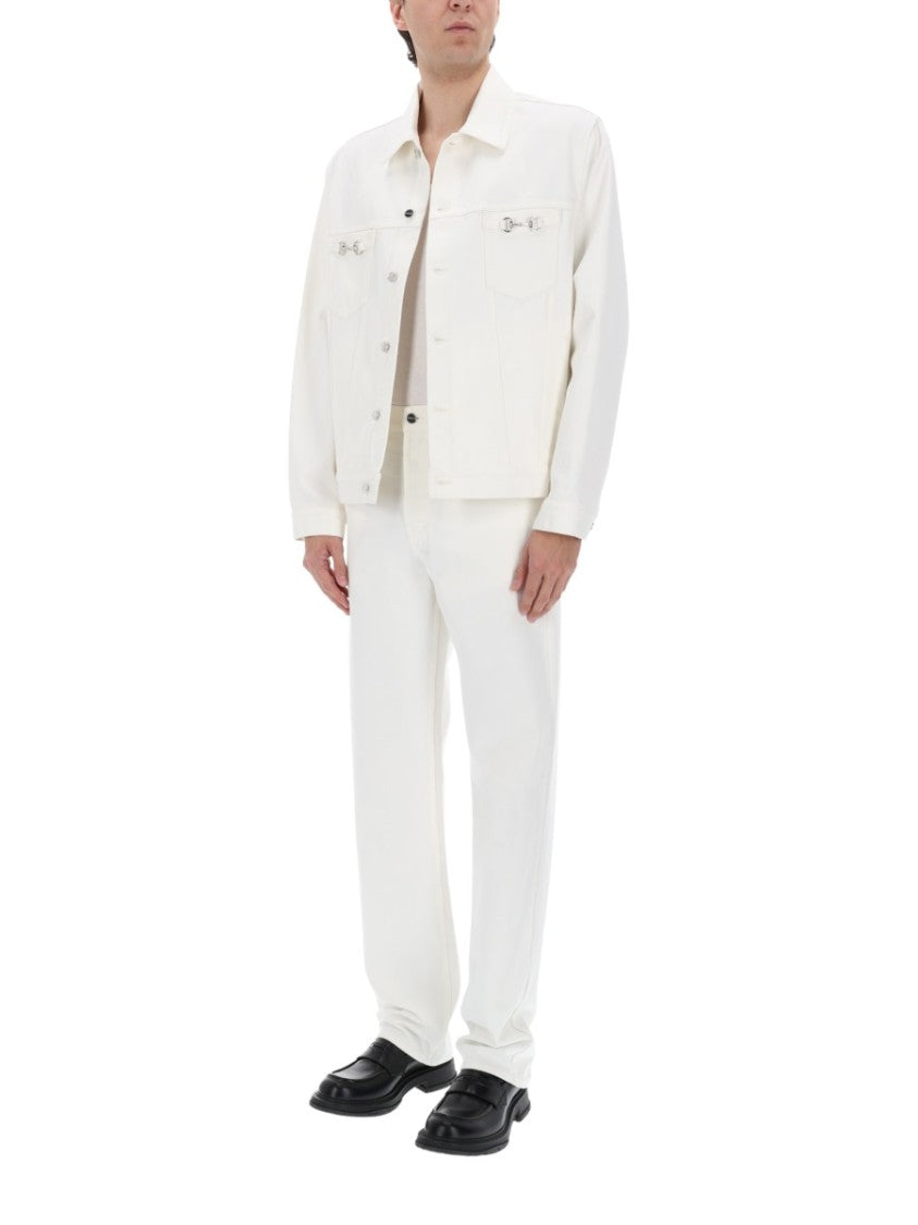 Gucci White Denim Jacket With Classic Collar And Boxy Fit
