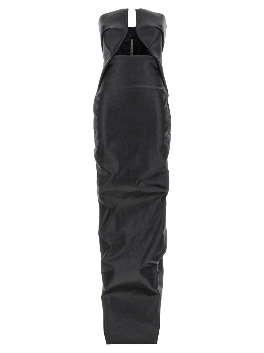 Rick Owens Coated Denim Gown With Front Cut-Out