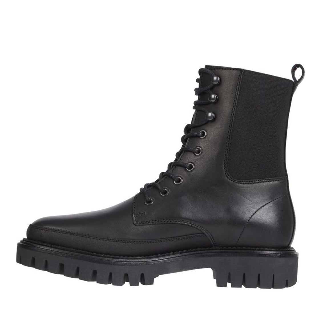Tommy Hilfiger Black Chunky Sole Lace-Up Elastic Panel Leather Boots