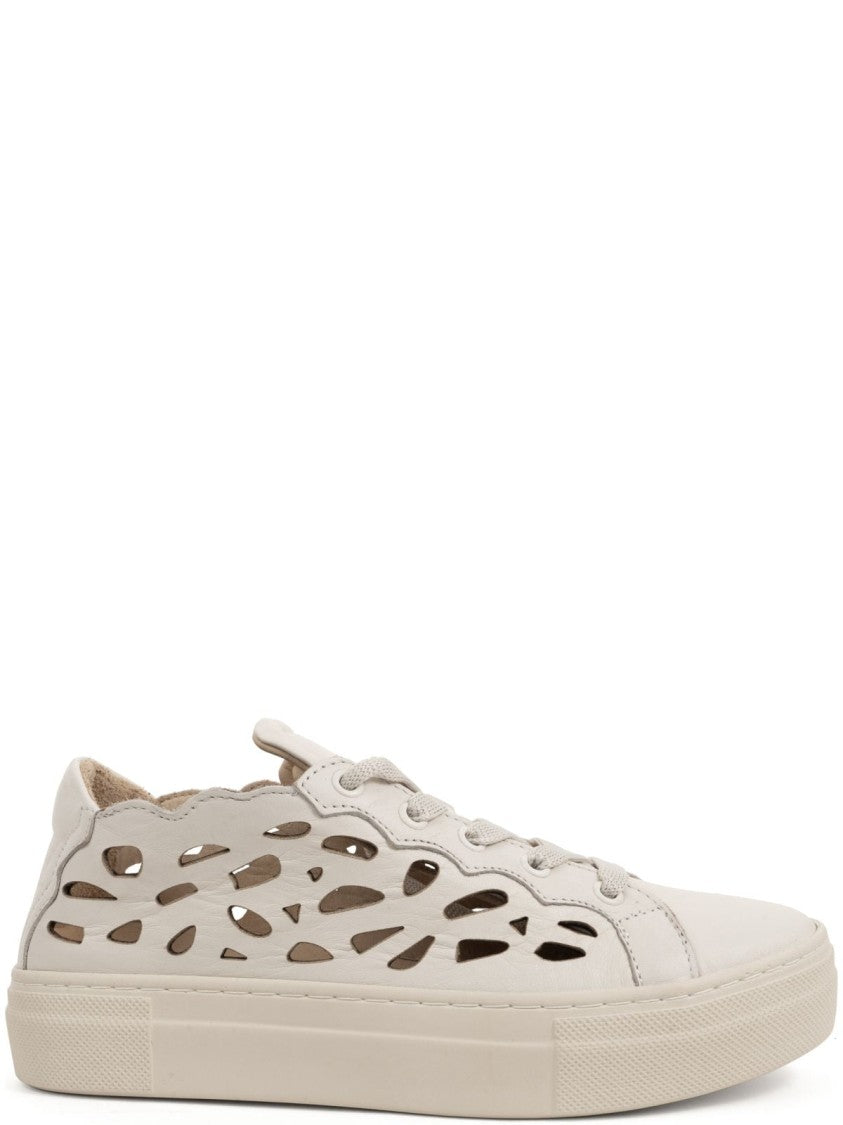 Sergio Moretti Beige Cut-Out Design Trainers With Lace-Up Front
